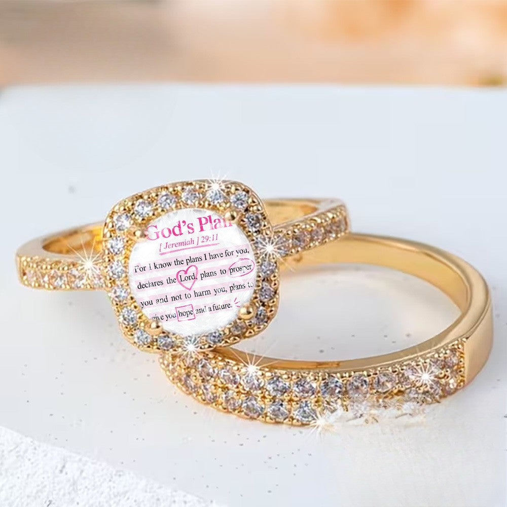 Square Scripture & Pave Ring Set