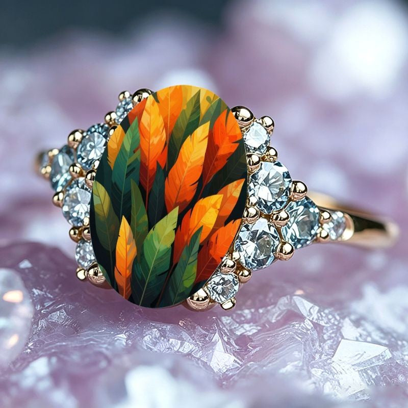 Colorful Feather Oval Ring