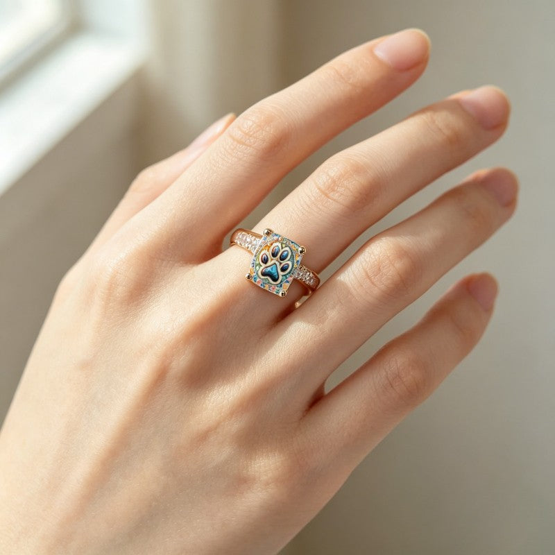 Colorful Paw Print Square Ring