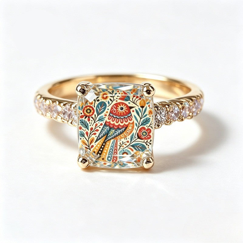 Folk Art Bird Square Ring