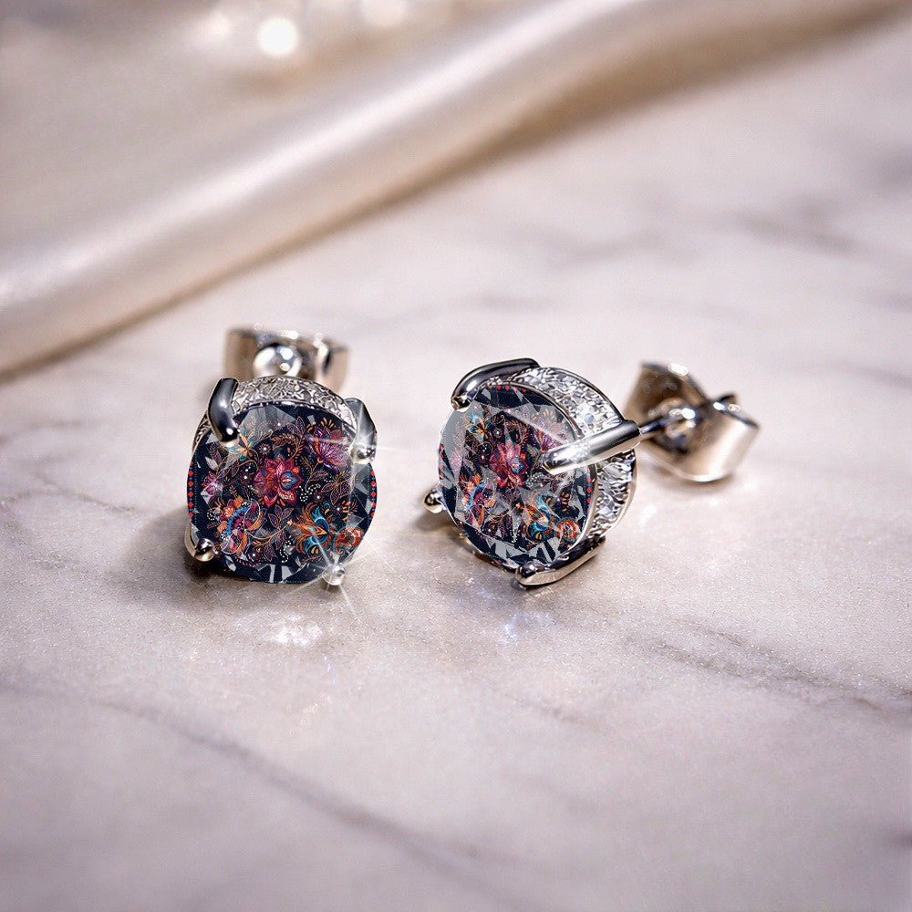 Mosaic Floral Glass Stud Earrings