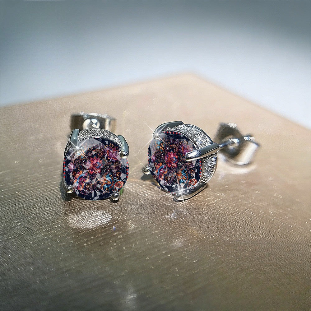 Mosaic Floral Glass Stud Earrings