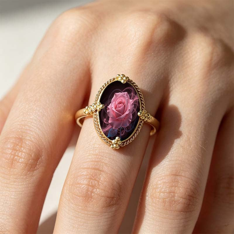Pink Rose Oval Statement Ring