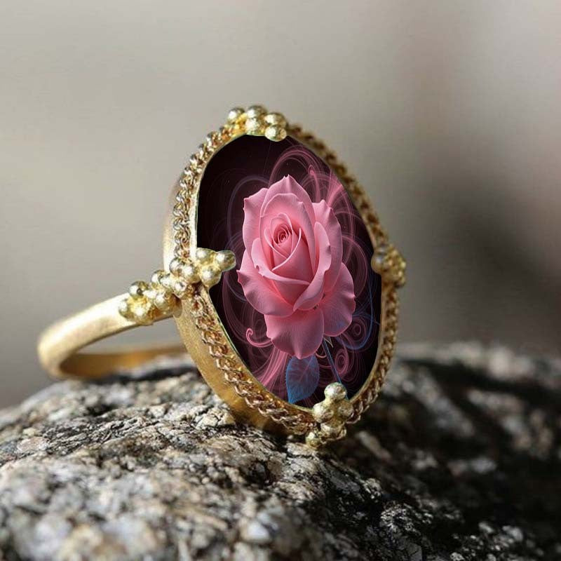 Pink Rose Oval Statement Ring