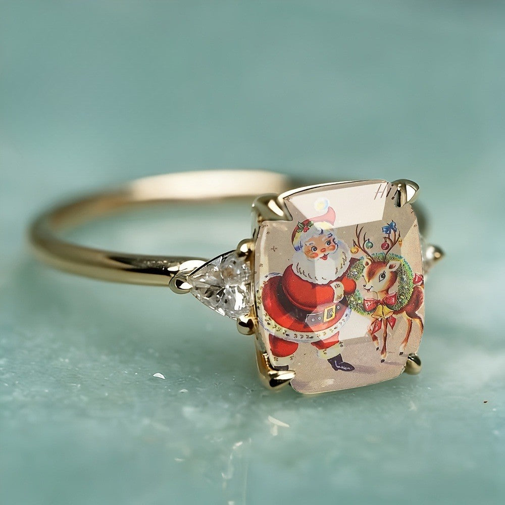 Santa & Reindeer Rectangular Ring