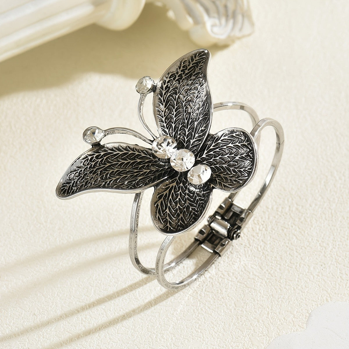 Textured Butterfly Crystal Cuff Bangle