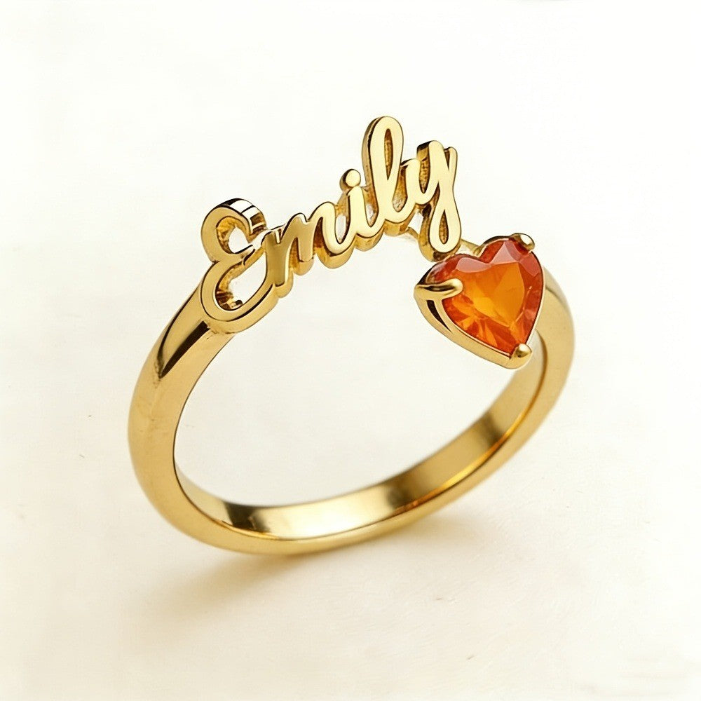 Personalized Name & Birthstone Heart Ring