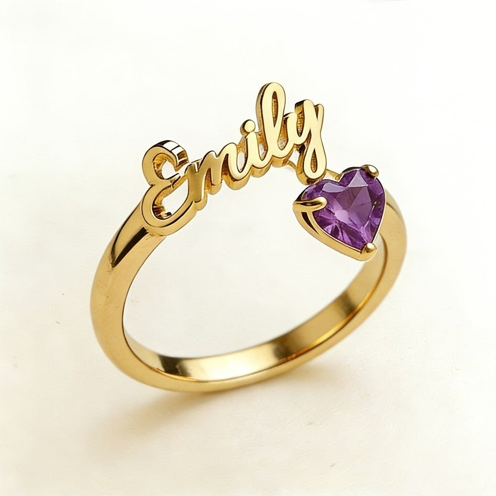 Personalized Name & Birthstone Heart Ring