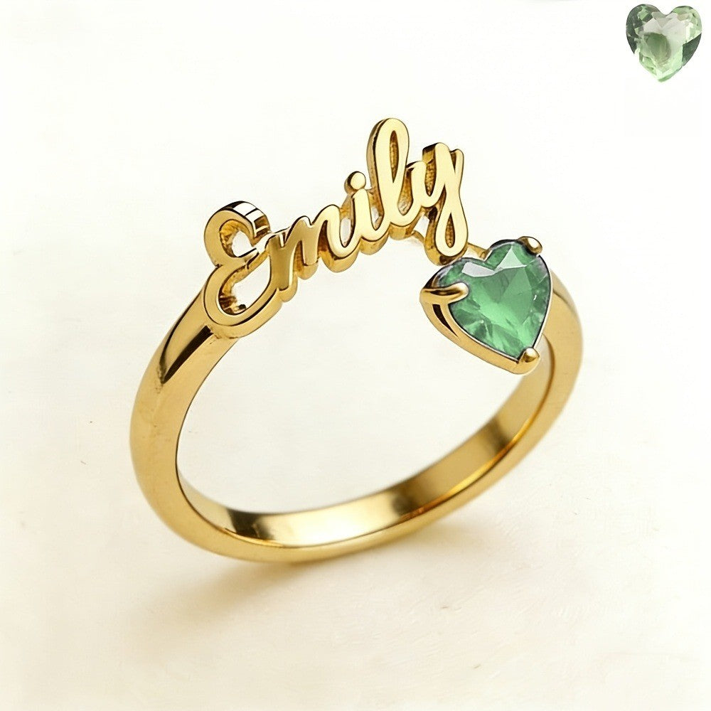 Personalized Name & Birthstone Heart Ring