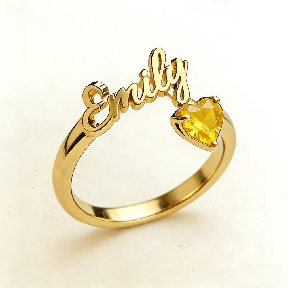 Personalized Name & Birthstone Heart Ring