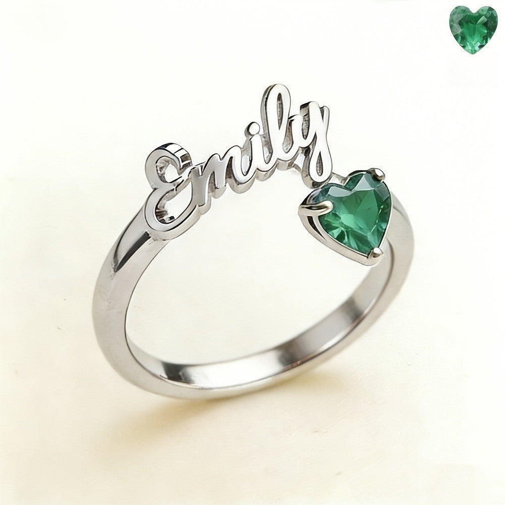 Personalized Name & Birthstone Heart Ring