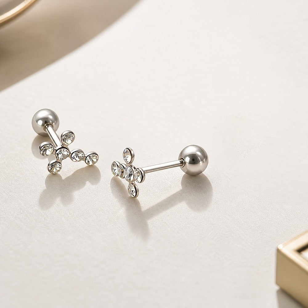 Crystal Vine Cross Stud Earrings