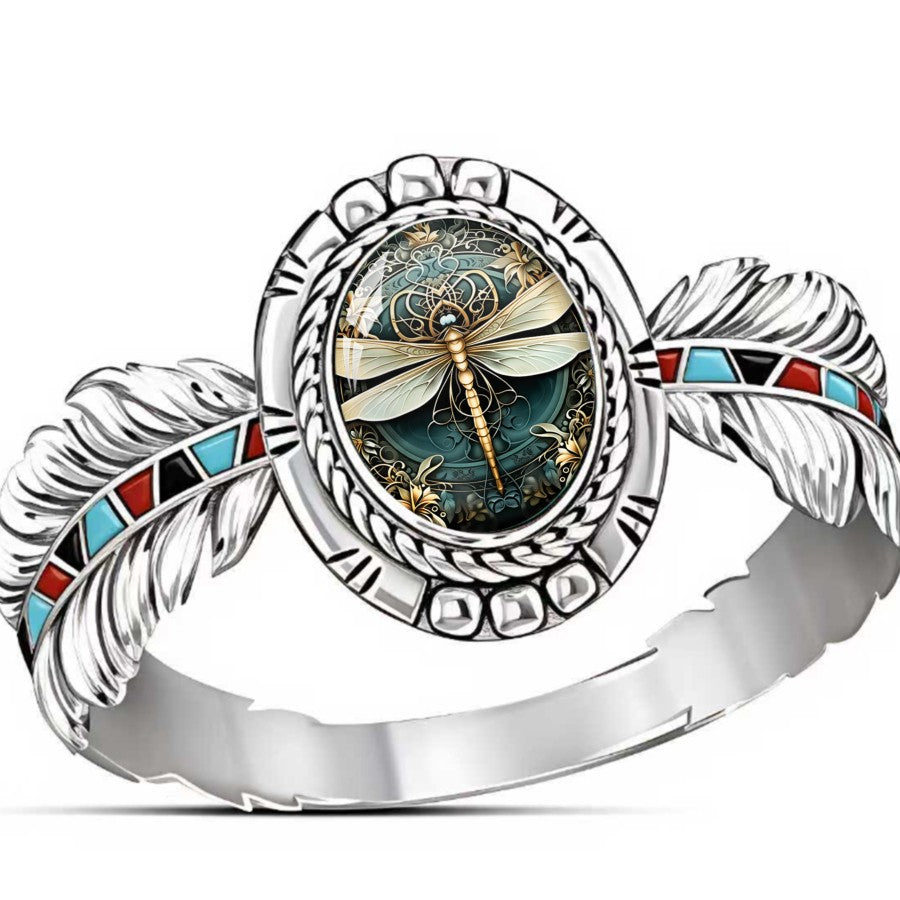Dragonfly Glass Oval Ring