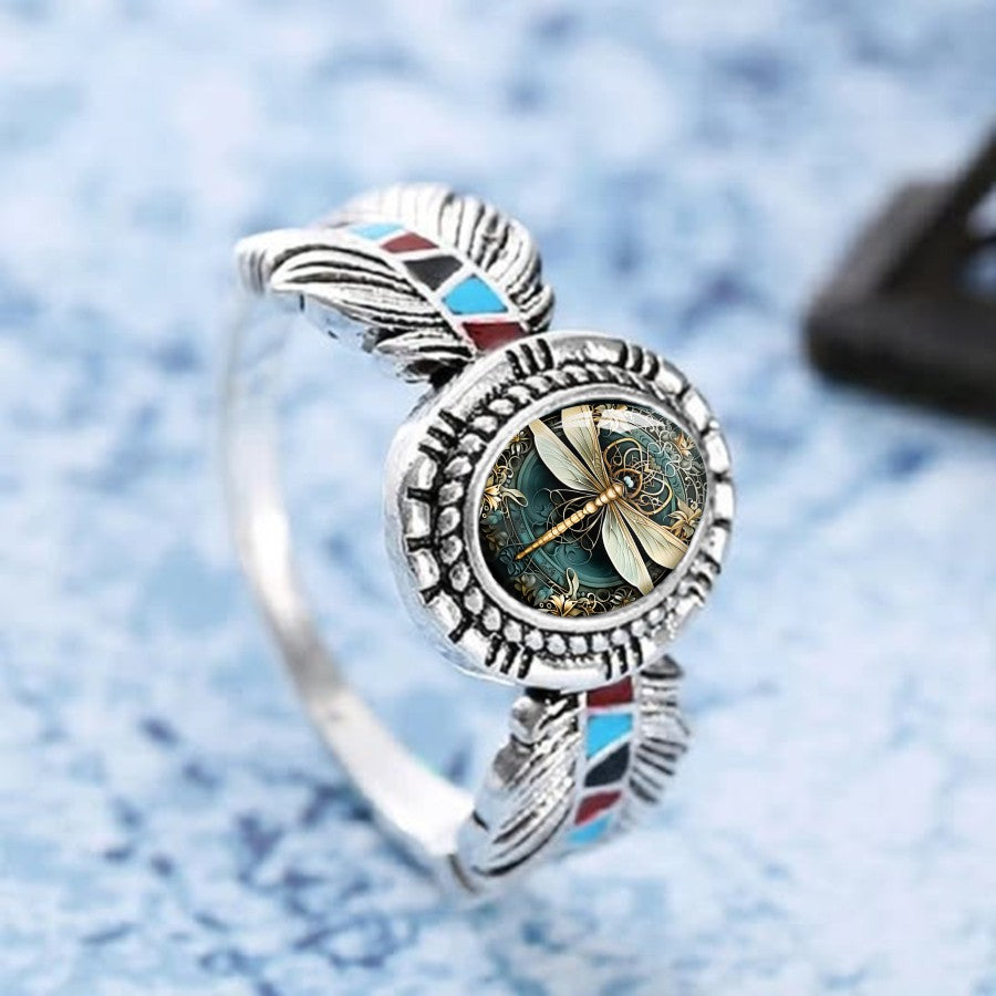 Dragonfly Glass Oval Ring
