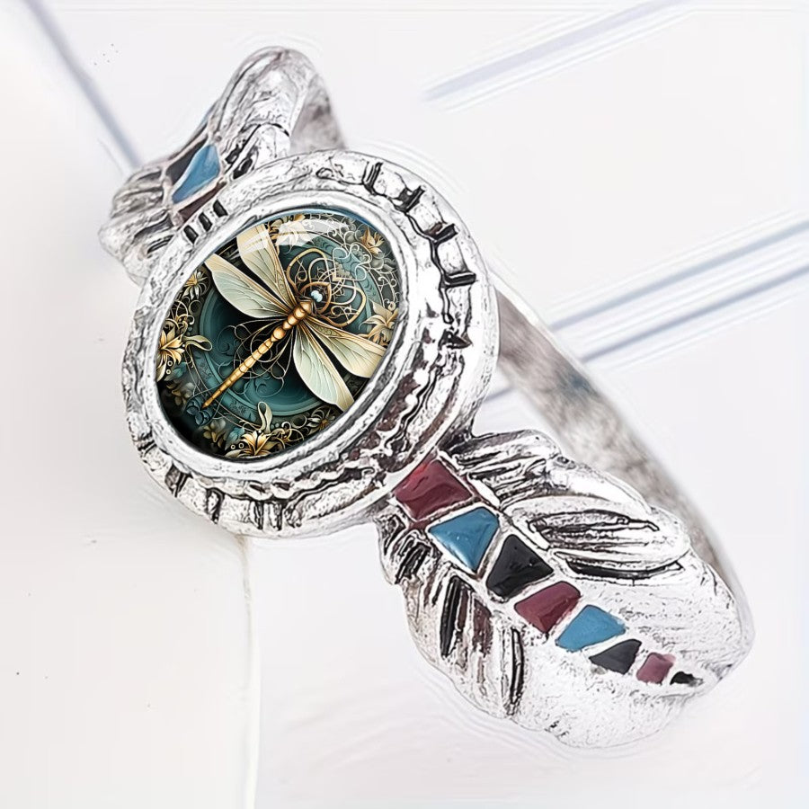 Dragonfly Glass Oval Ring