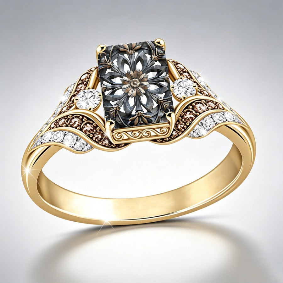 Ornate Floral Medallion Square Ring