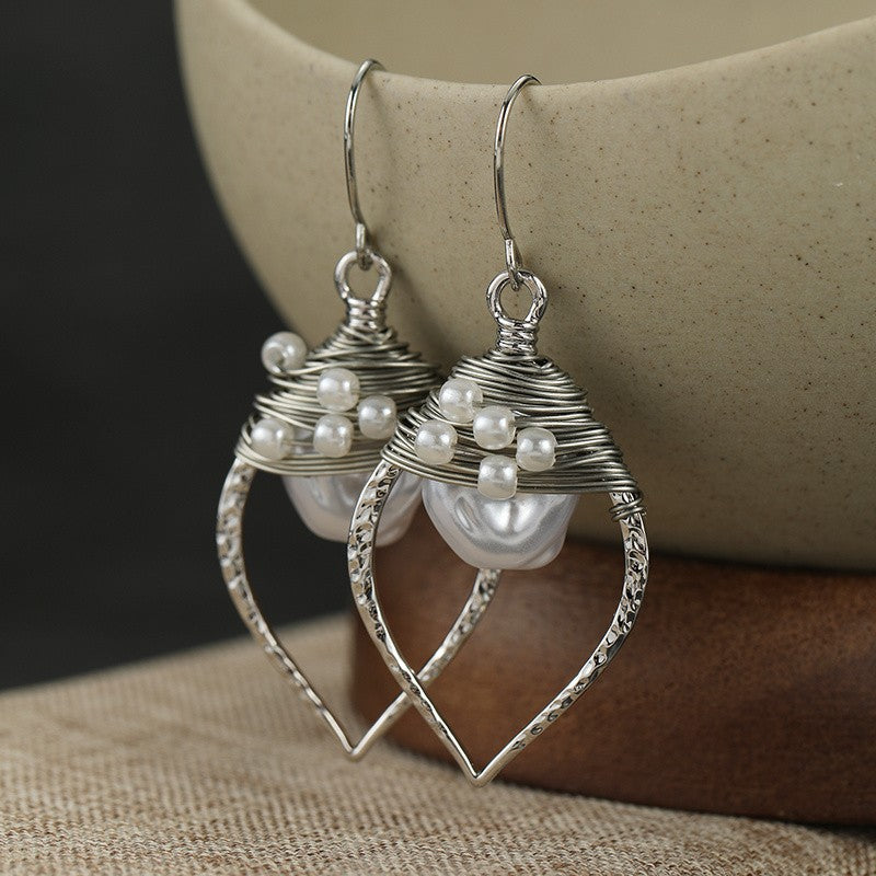 Wire Wrapped Shell Leaf Earrings