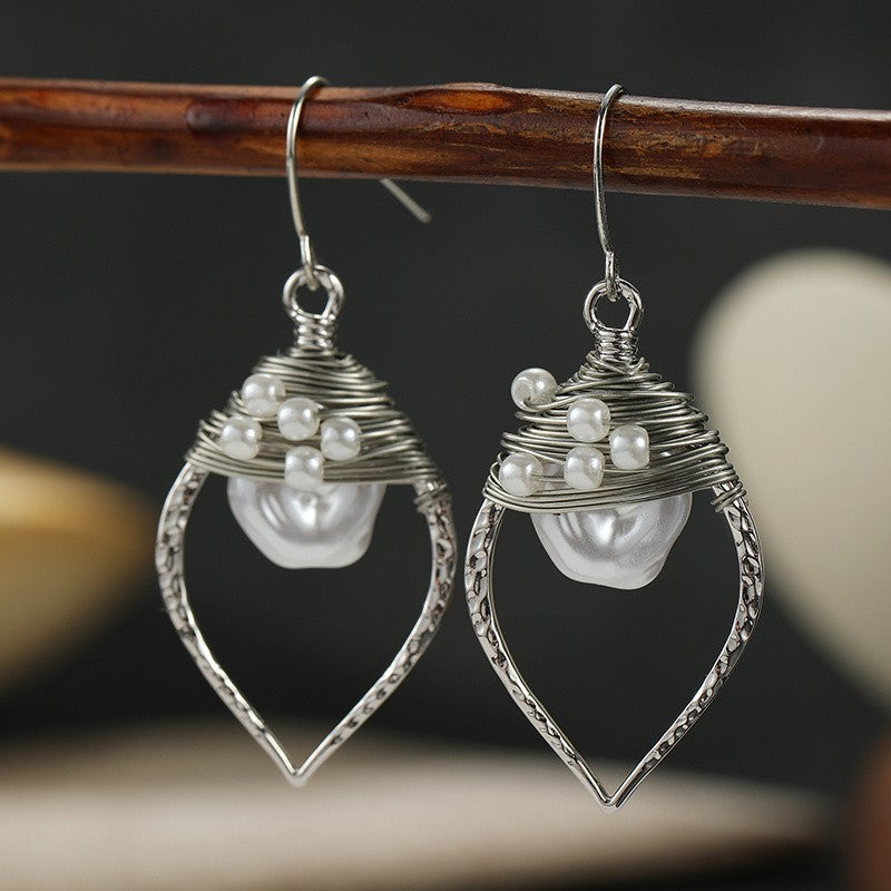 Wire Wrapped Shell Leaf Earrings