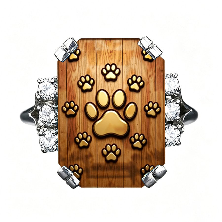 Crystal Paw Print Square Ring