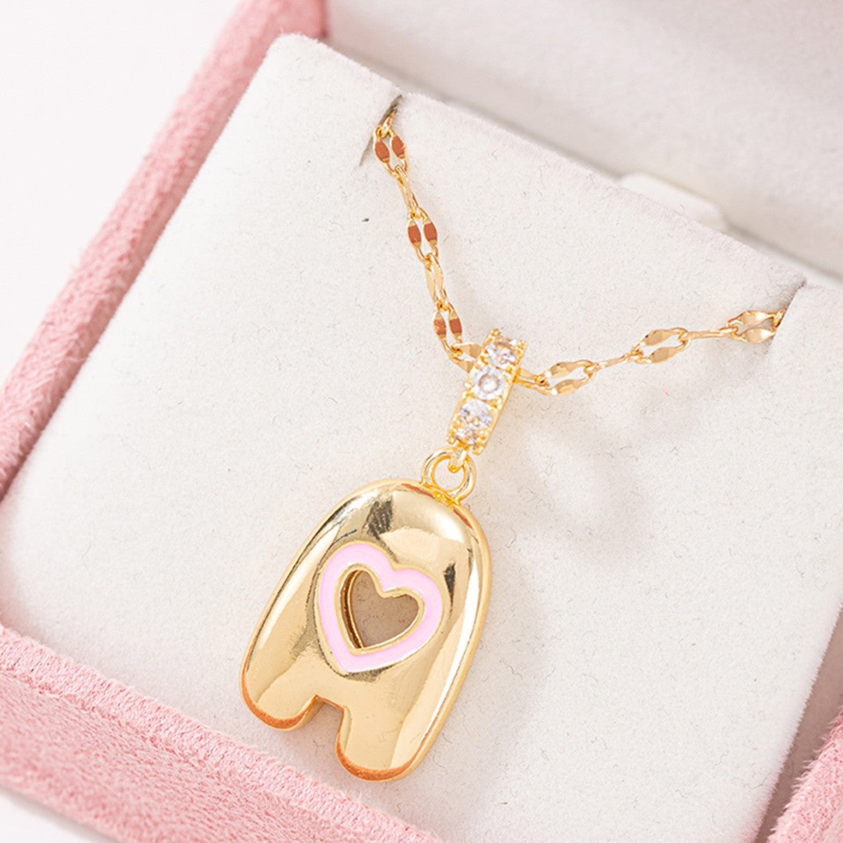 Pink Heart Initial H Necklace