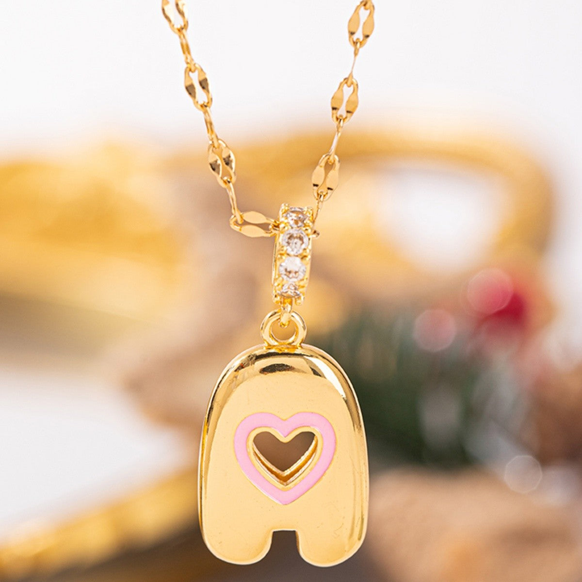 Pink Heart Initial H Necklace