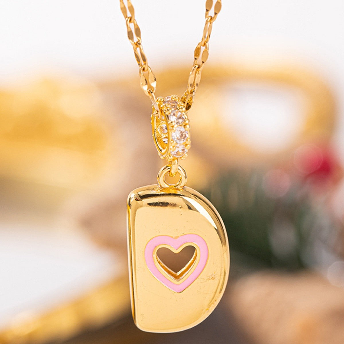 Pink Heart Initial H Necklace