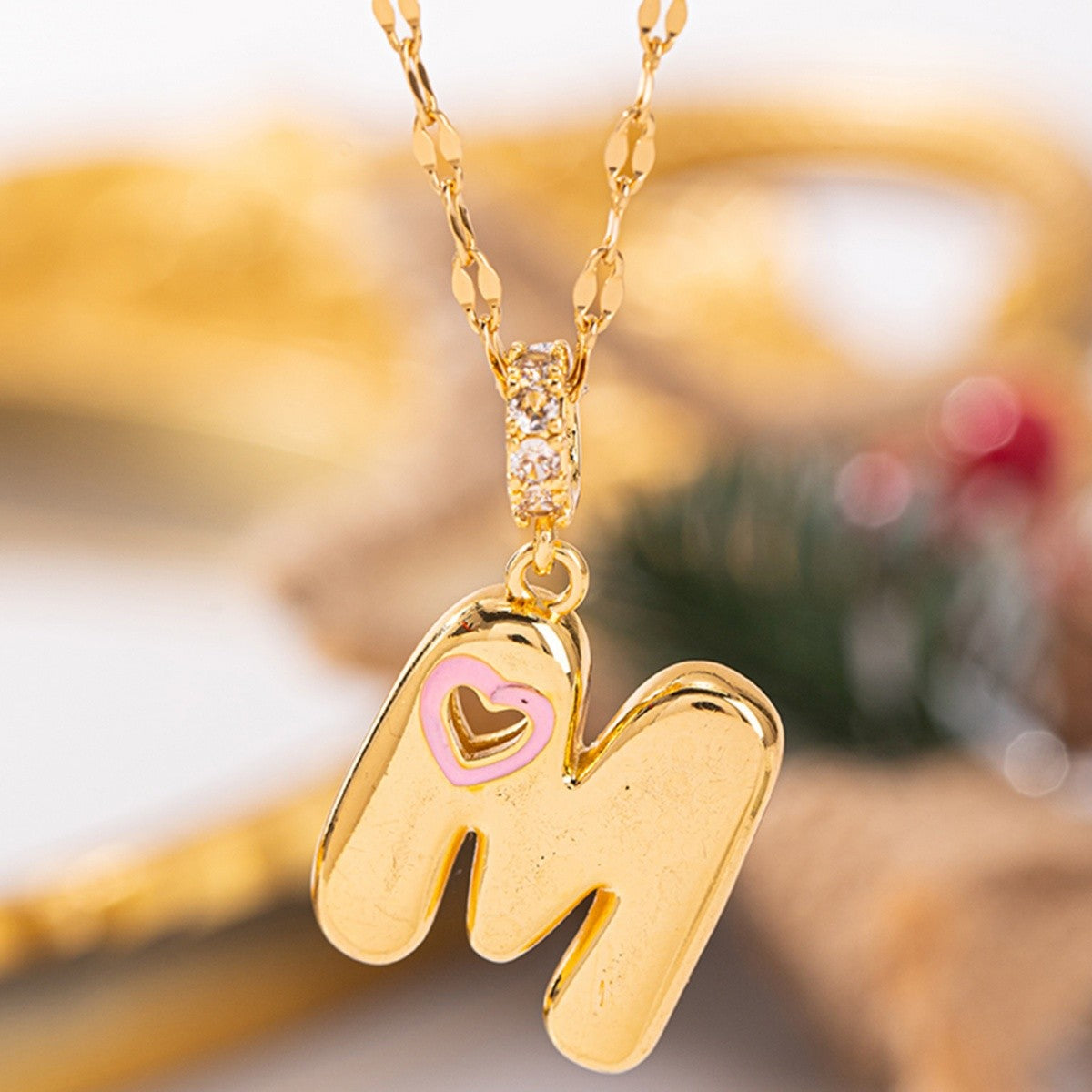 Pink Heart Initial H Necklace