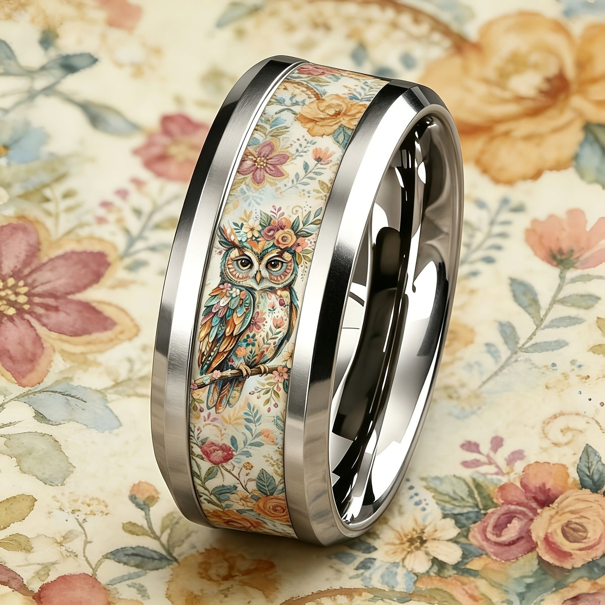Floral Owl Inlay Ring