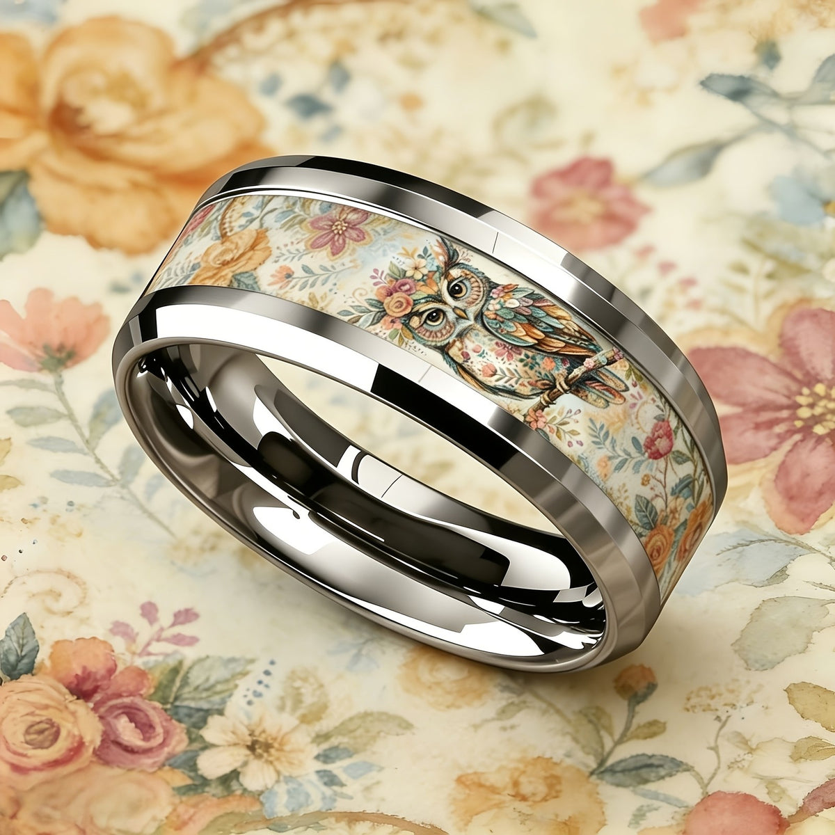 Floral Owl Inlay Ring