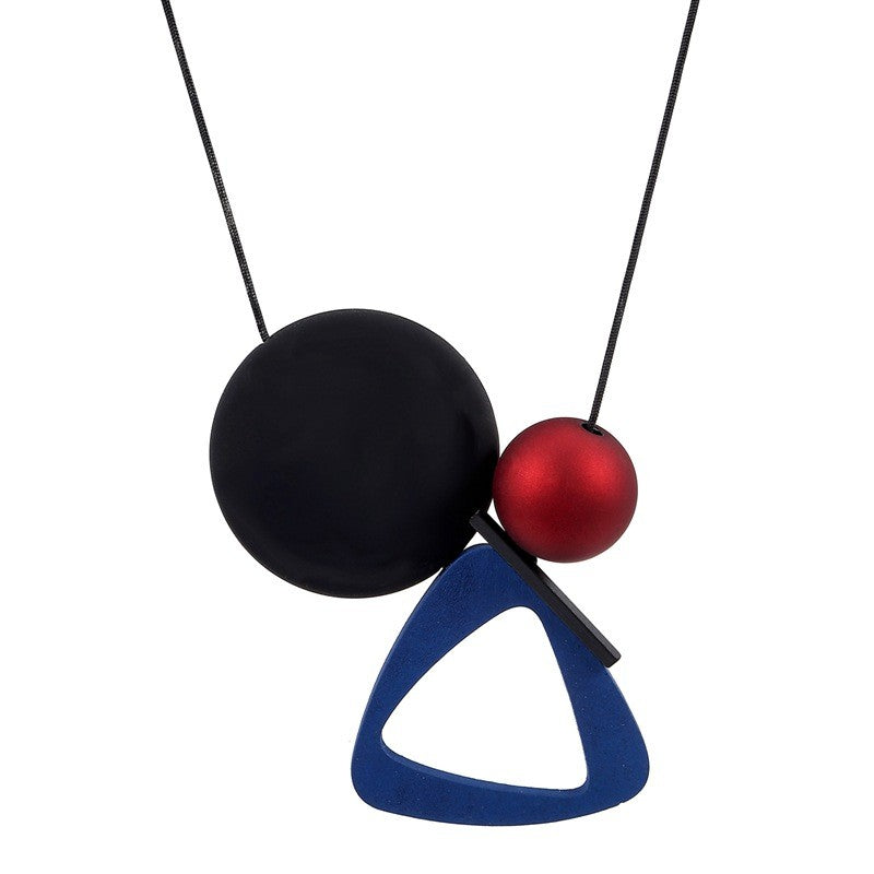 Multicolor Geometric Wood Necklace