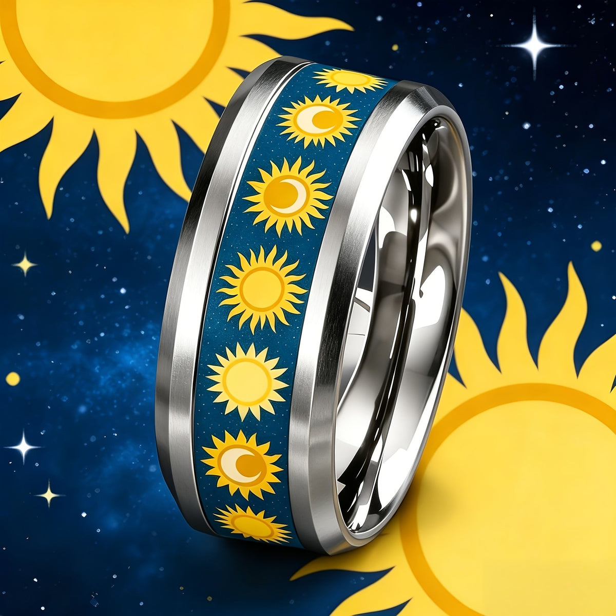 Blue Sun Inlay Stainless Steel Ring