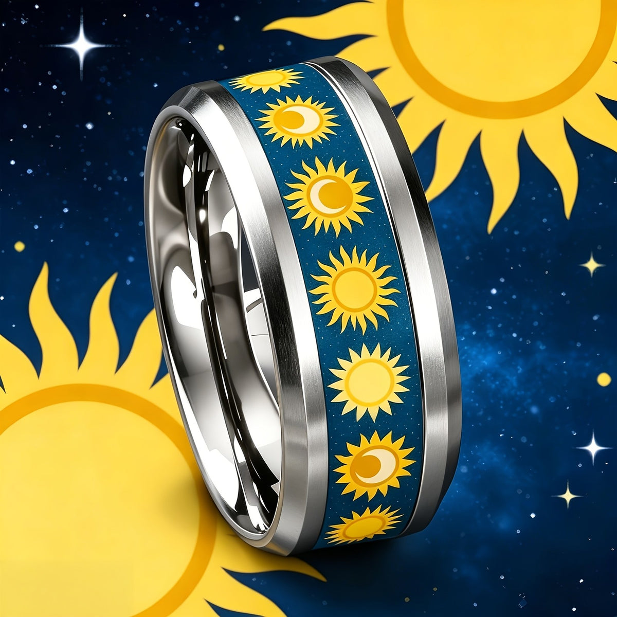 Blue Sun Inlay Stainless Steel Ring