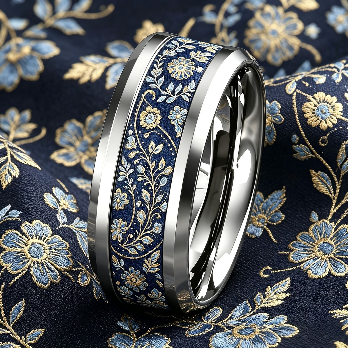 Navy Floral Band Ring