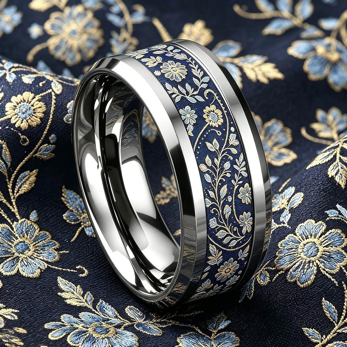 Navy Floral Band Ring