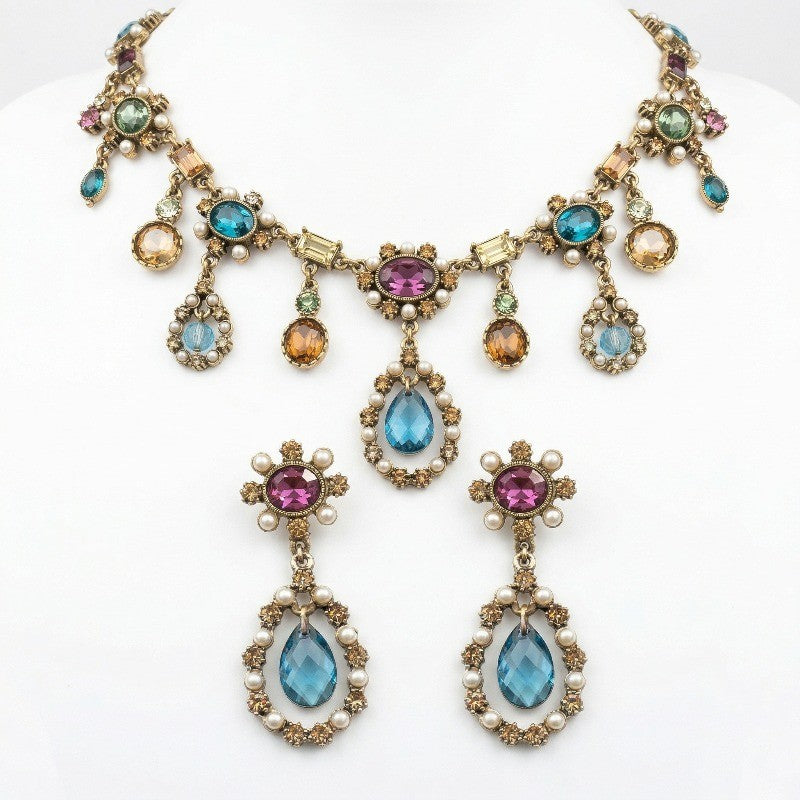 Multicolor Gemstone Water Drop Necklace & Earring Set