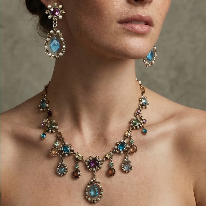 Multicolor Gemstone Water Drop Necklace & Earring Set