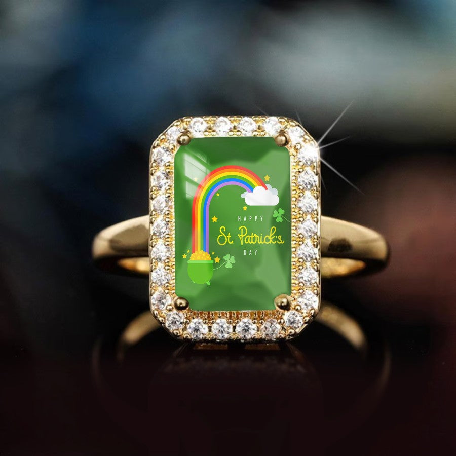 Rainbow Clover Rectangular Ring