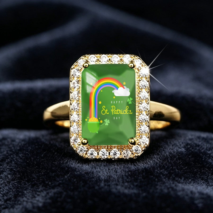Rainbow Clover Rectangular Ring