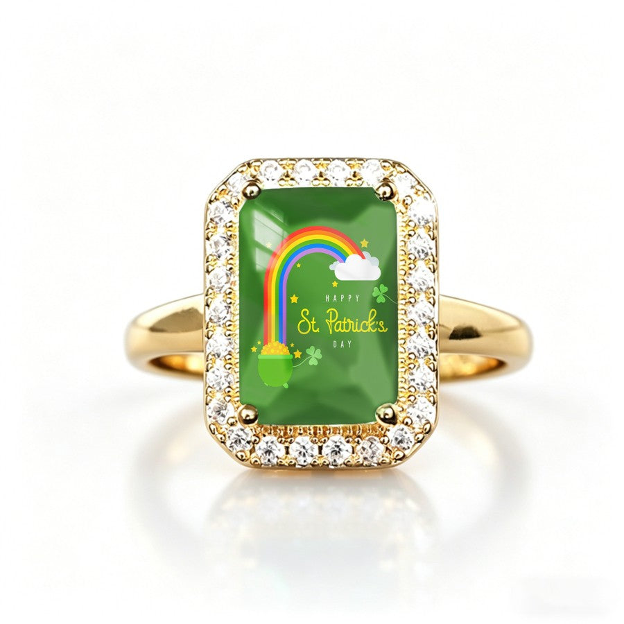 Rainbow Clover Rectangular Ring