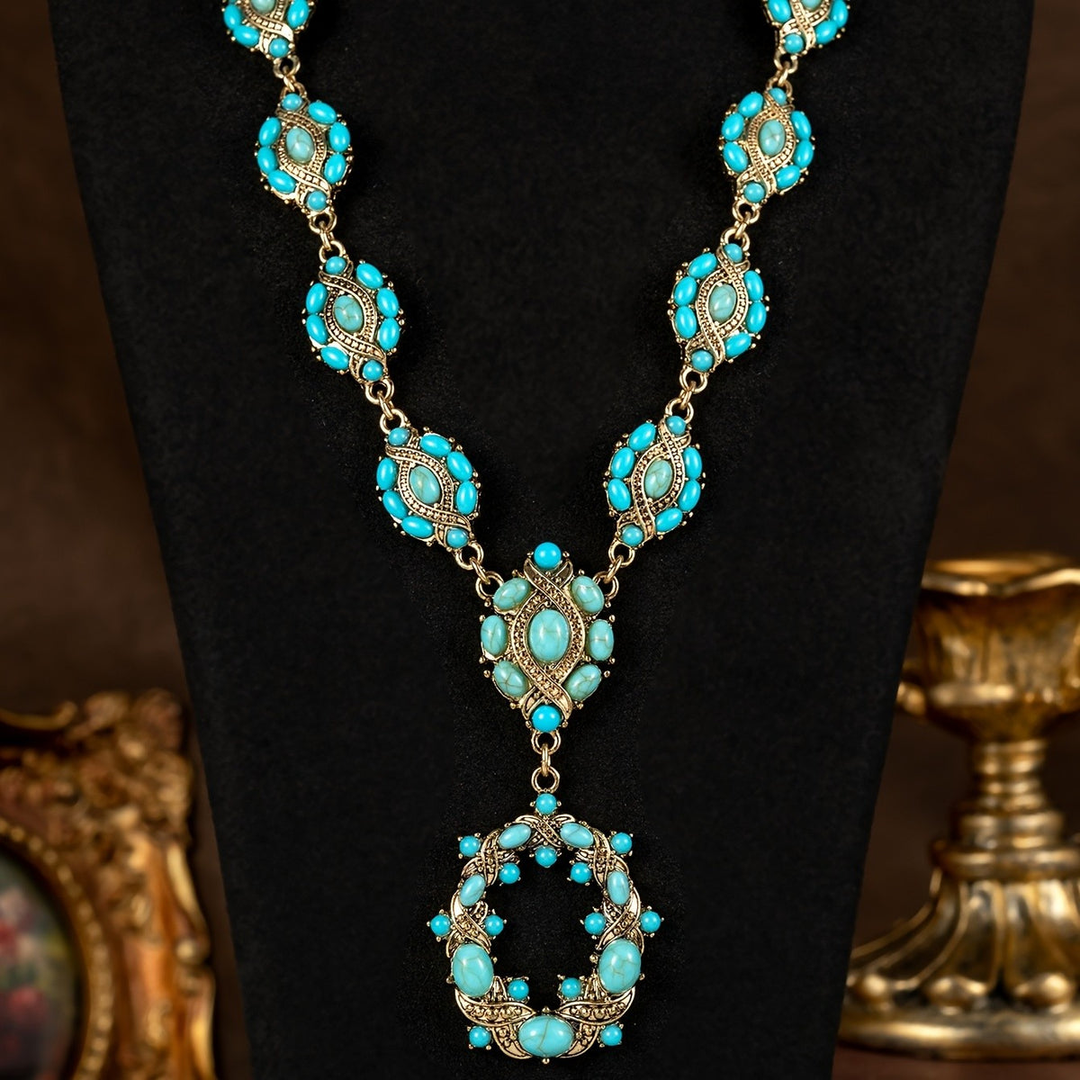 Turquoise Floral Link Necklace