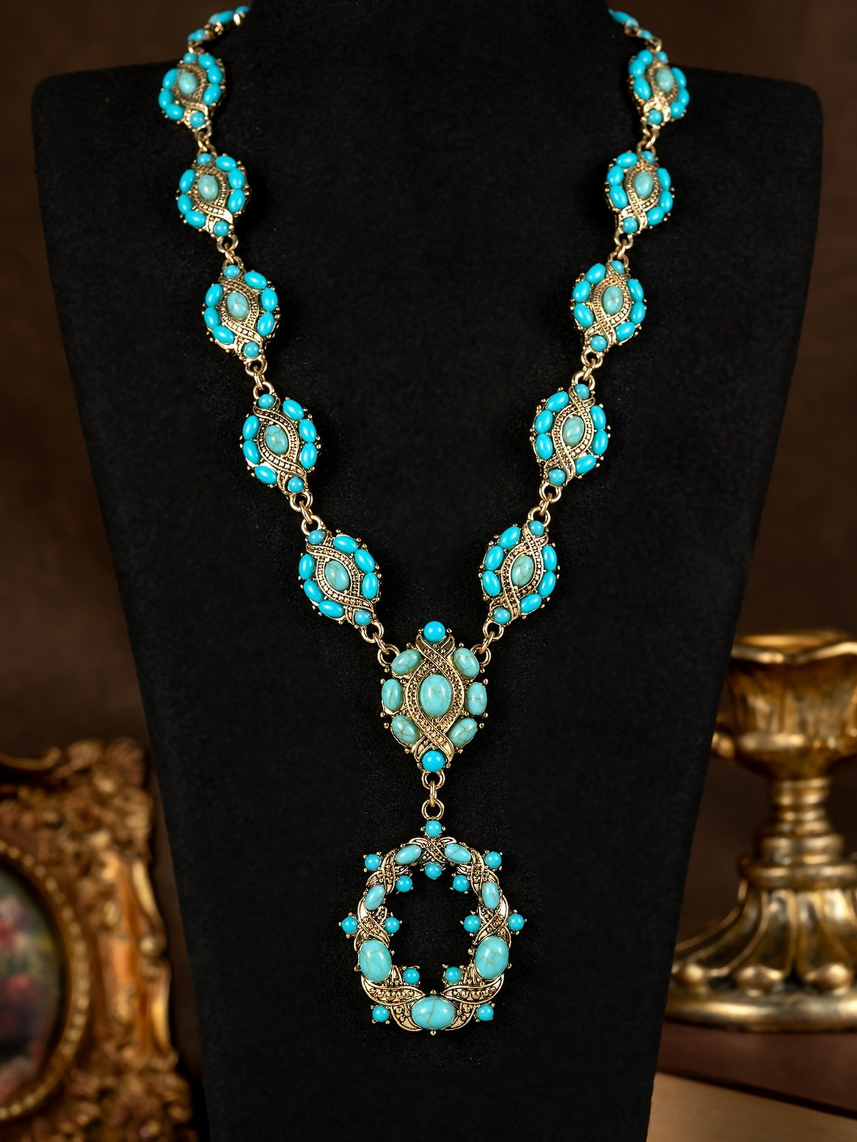 Turquoise Floral Link Necklace