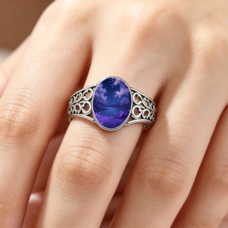Purple Landscape Oval Ring