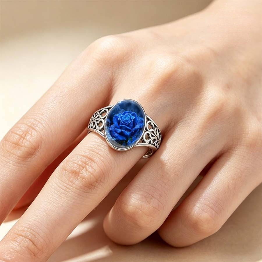 Blue Rose Filigree Ring