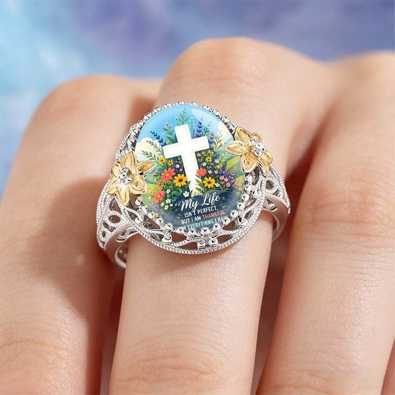 Grateful Faith Floral Dome Ring