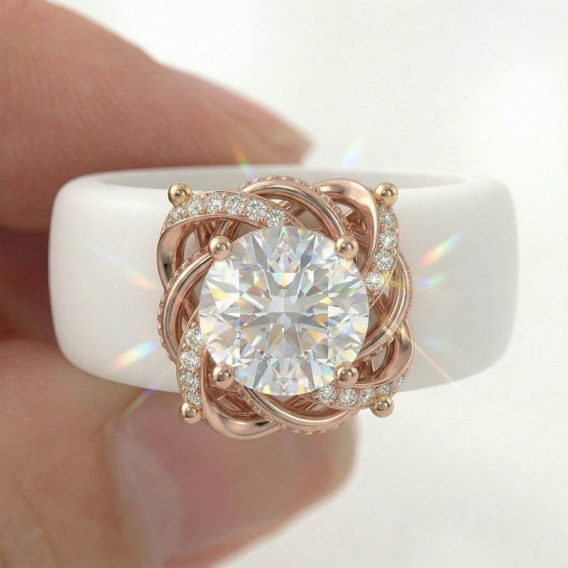 Twisted Halo Zircon Ring