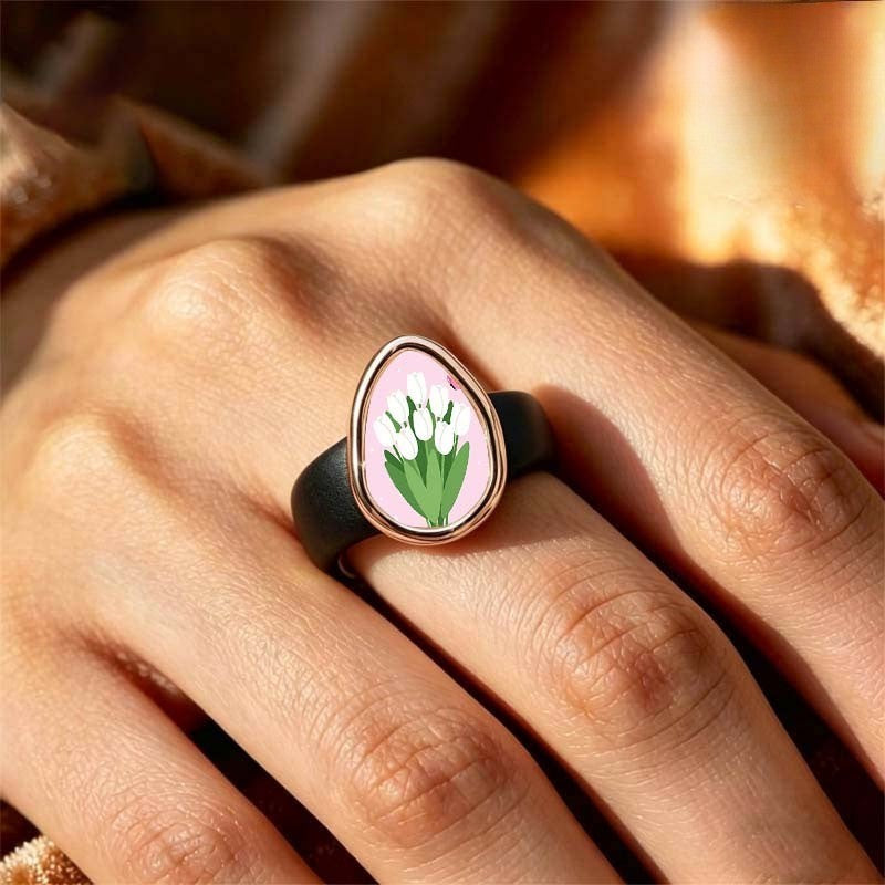 White Tulip Teardrop Ring