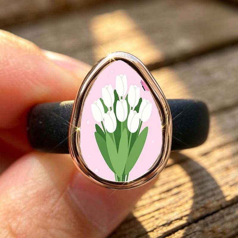 White Tulip Teardrop Ring