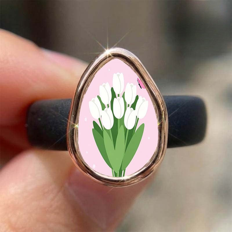 White Tulip Teardrop Ring