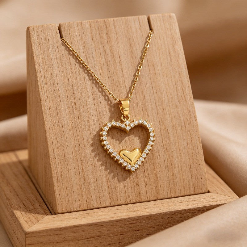 Cubic Zirconia Framed Heart Necklace