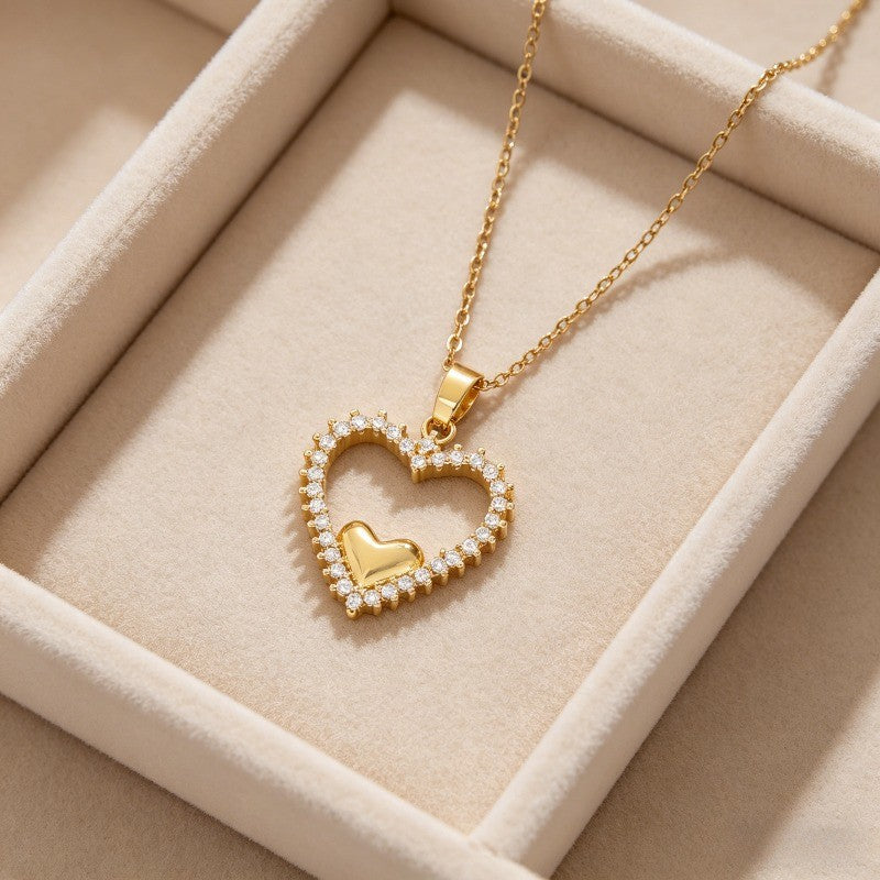 Cubic Zirconia Framed Heart Necklace